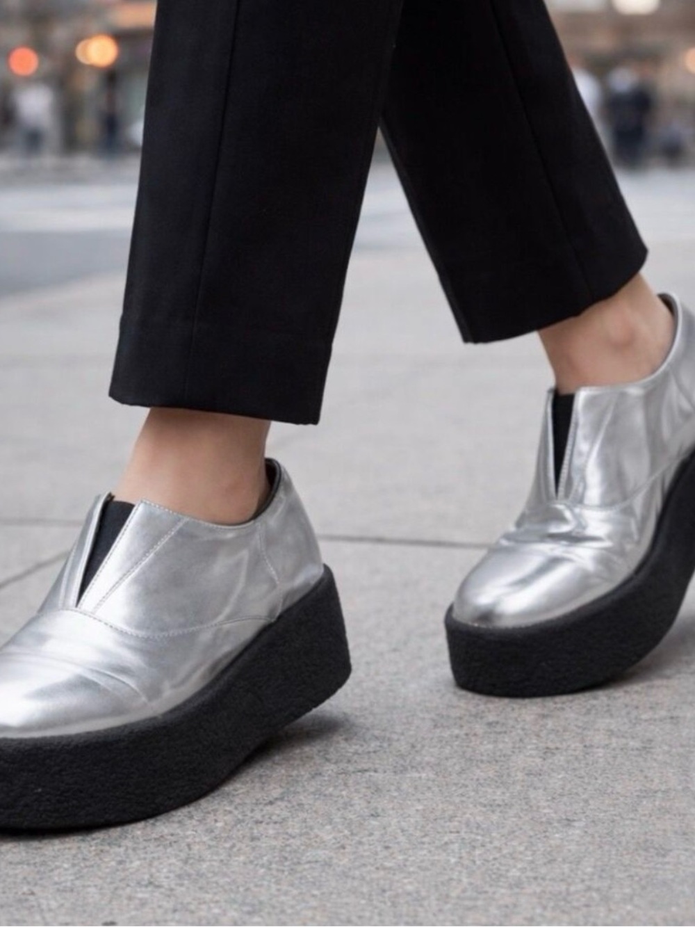 & Other Stories Silver Leather Slip On Statement Platform Loafers